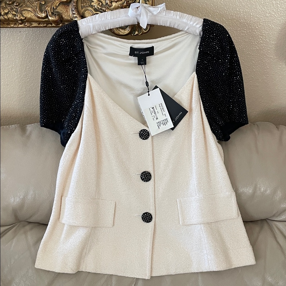 NWT.St.John Luxuries Blazer Bright White Caviar Embellished Stunning Sz.12